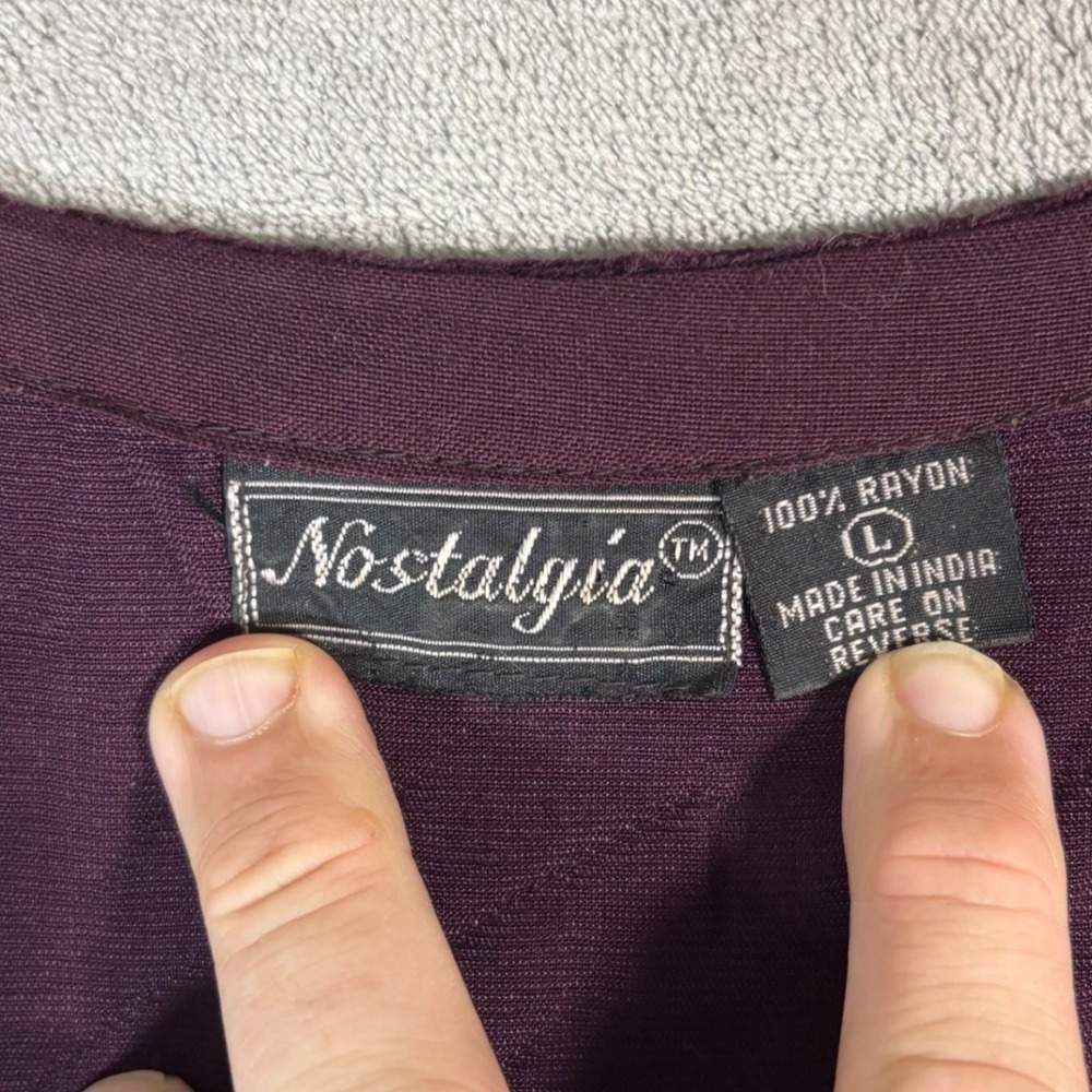 Vntg Nostalgia Plum Purple Velvet Embroidered Maxi Dress Fits M Y2K Goth‎ Grunge - Picture 3 of 13